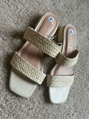 Joie RAFFIA Natural Braided Strap Slides 9.5 nwot SANDALS new Beige “Niki” heels